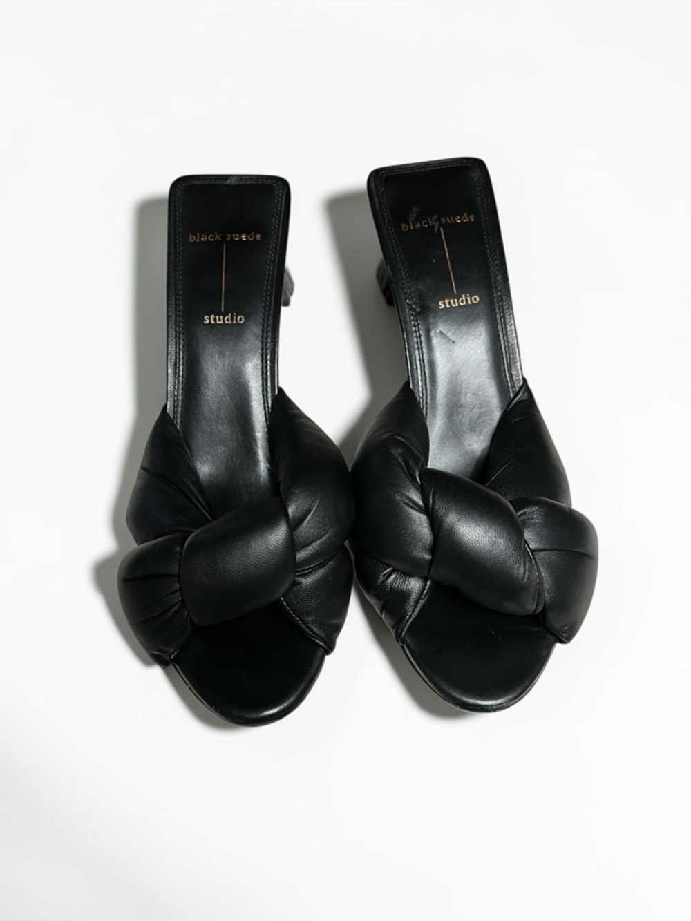 🌻NEW NWOT Black Suede Studio Eliza Leather Puffy Knot Sandals Size 38.5 = US 8